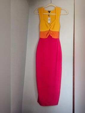 Express Colorblock Twist Maxi Dress - Pink/Orange/Yellow